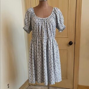 ANN TAYLOR Milkmaid Peasant Coquette Smock Cuff Puff SLV Ditsy Floral Dress SZ M